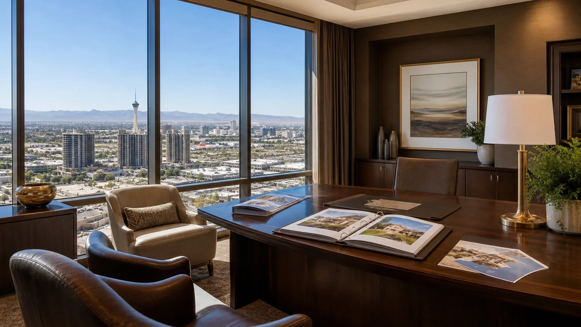 Professional Las Vegas real estate office overlooking the desert city | Las Vegas Relocation Services Professional Las Vegas real estate office overlooking the desert city