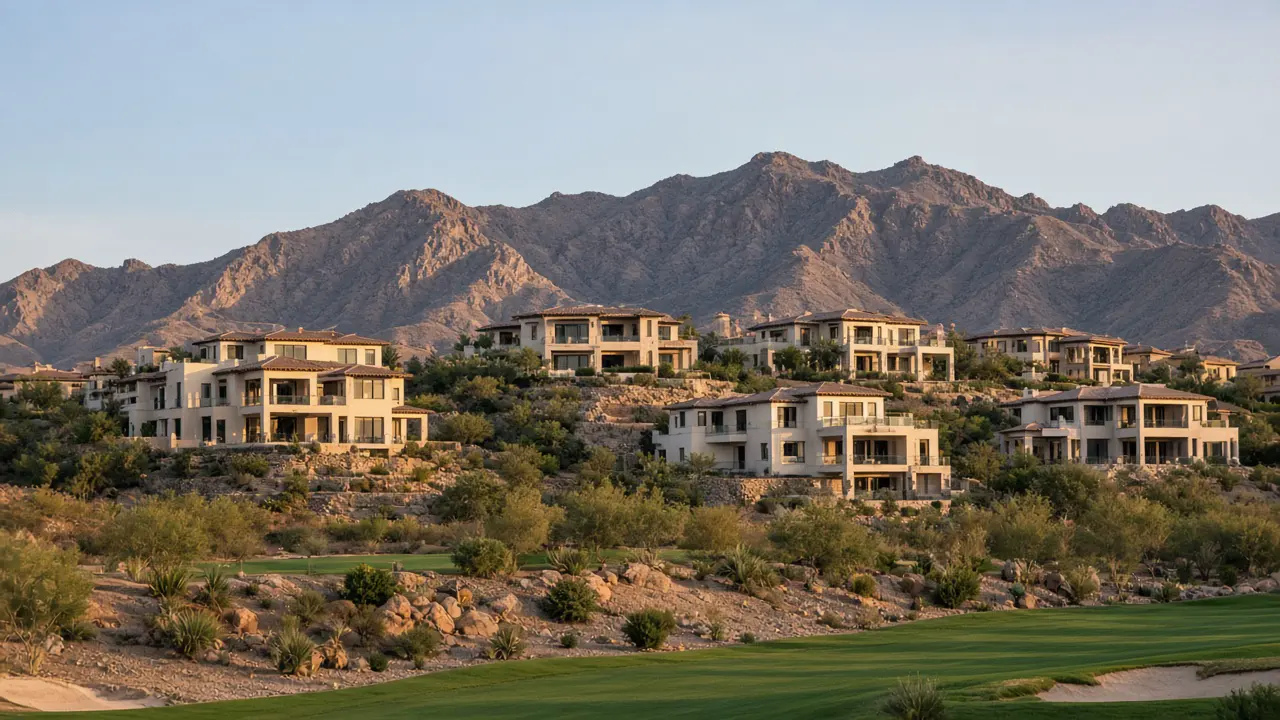 Hillside homes beside a golf fairway in Anthem, Henderson | Las Vegas Relocation Services Hillside homes beside a golf fairway in Anthem, Henderson