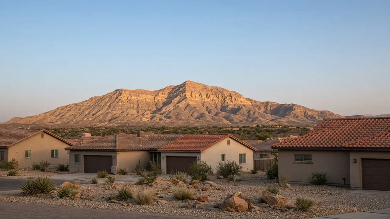 Henderson, Nevada homes with desert landscaping and mountains beyond | Las Vegas Relocation Services Henderson, Nevada homes with desert landscaping and mountains beyond