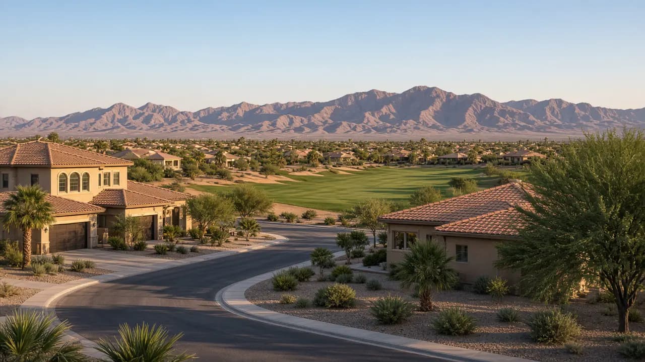 Luxury homes and a golf fairway in Southern Highlands, southwest Las Vegas valley | Las Vegas Relocation Services Luxury homes and a golf fairway in Southern Highlands, southwest Las Vegas valley