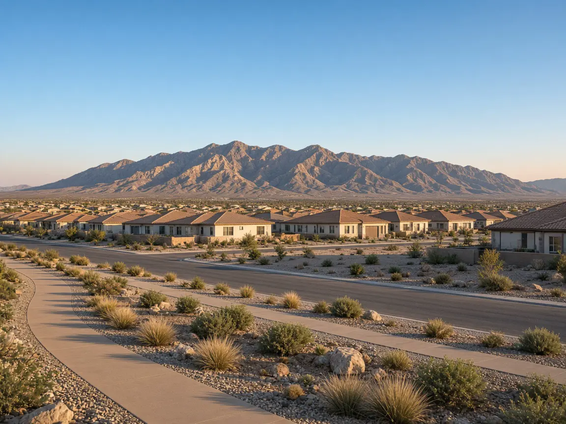 New single-story homes in northwest Las Vegas with the Spring Mountains behind them