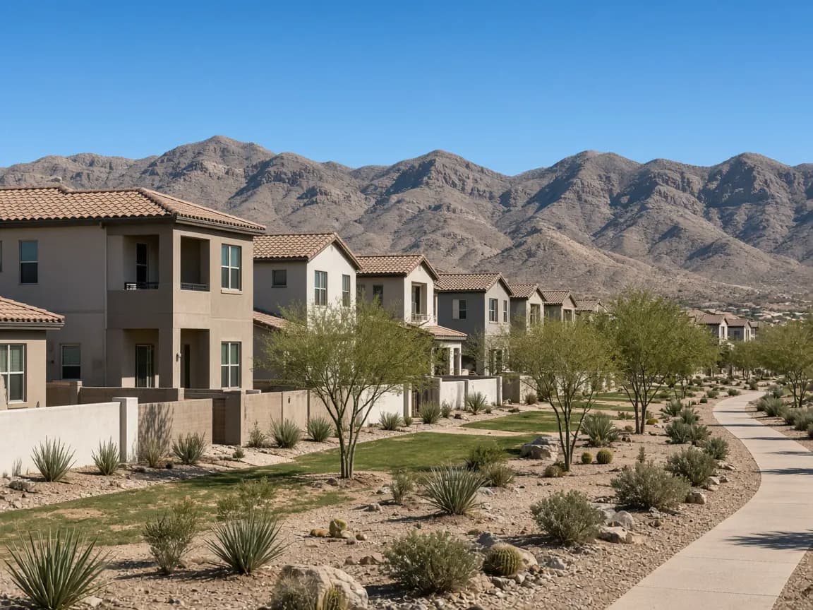 Contemporary two-story homes and a linear park in Inspirada, Henderson